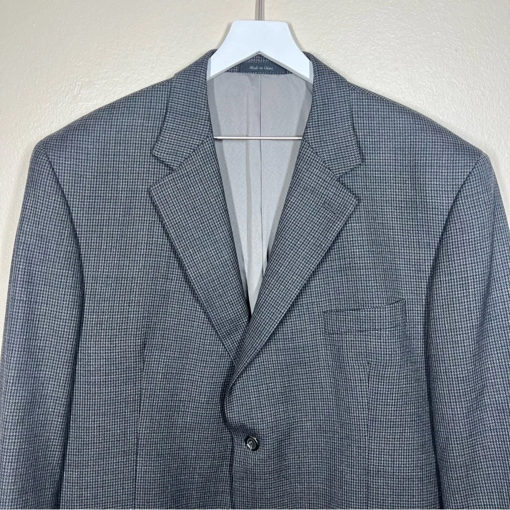 Lauren Ralph Lauren Mens Gray Black Houndstooth Wool Blazer Jacket Size 46R